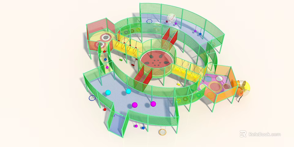 Colorful Indoor Play Equipment With Climbing Nets Ball Pool And Enclosed Structures For Kids 3d model 