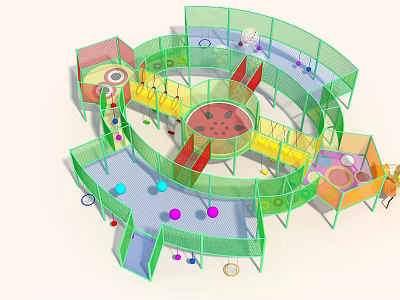 Colorful Indoor Play Equipment With Climbing Nets Ball Pool And Enclosed Structures For Kids 3d model