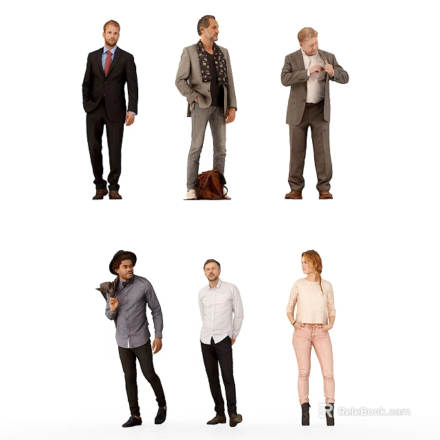Group of Diverse People Standing in Different Poses with Various Outfits 3d model 
