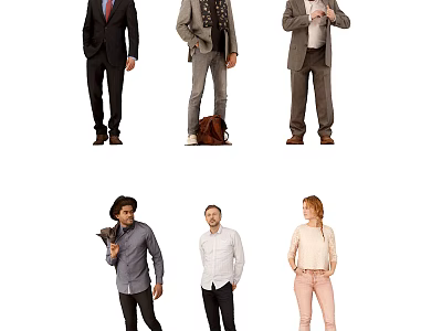 Group of Diverse People Standing in Different Poses with Various Outfits 3d model