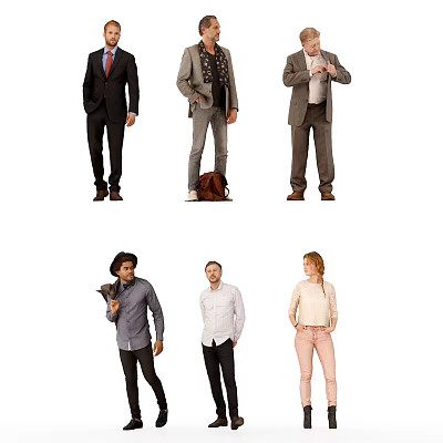 Group of Diverse People Standing in Different Poses with Various Outfits 3d model