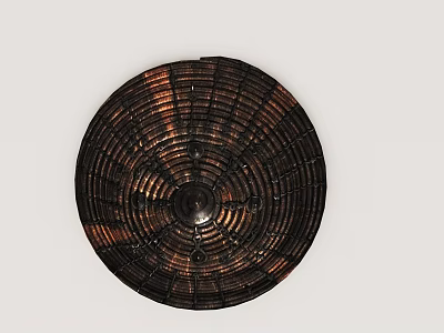 Circular Woven Wall Decor With Dark Brown Copper Tones And Metallic Center 3d model