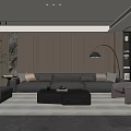 Modern Living Room Interior With Gray Sofa Coffee Table Floor Lamp And Plant