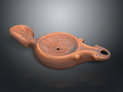 Traditional Terracotta Household Vessel with Leaf Shaped Handle and Central Hole 3d model
