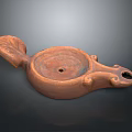Traditional Terracotta Household Vessel with Leaf Shaped Handle and Central Hole