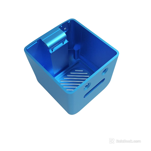 Blue Square Storage Organizer With Grid Bottom Handle And Side Holes 3d model 