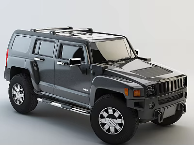 Gray Hummer SUV With Roof Rack Large Wheels And Rugged Off Road Design 3d model