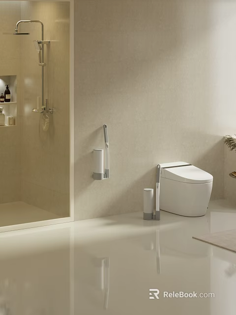 Modern Bathroom Combination With White Toilet Shower Area Toilet Paper Holder And Brush Stand 3d model 