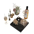 Stylish Decorative Ornament Set With Vase Candles Wine Glasses Tray Wine Bottle And Dried Flowers