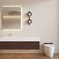 Modern Bathroom Combination With Illuminated Mirror Wall Mounted Vanity Toilet And Circular Shelves