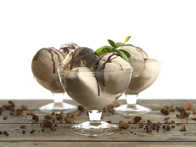 Decorative Ornament Set With Glass Cup Design Scattered Chocolate Chips And Mint Leaf Decor 3d model