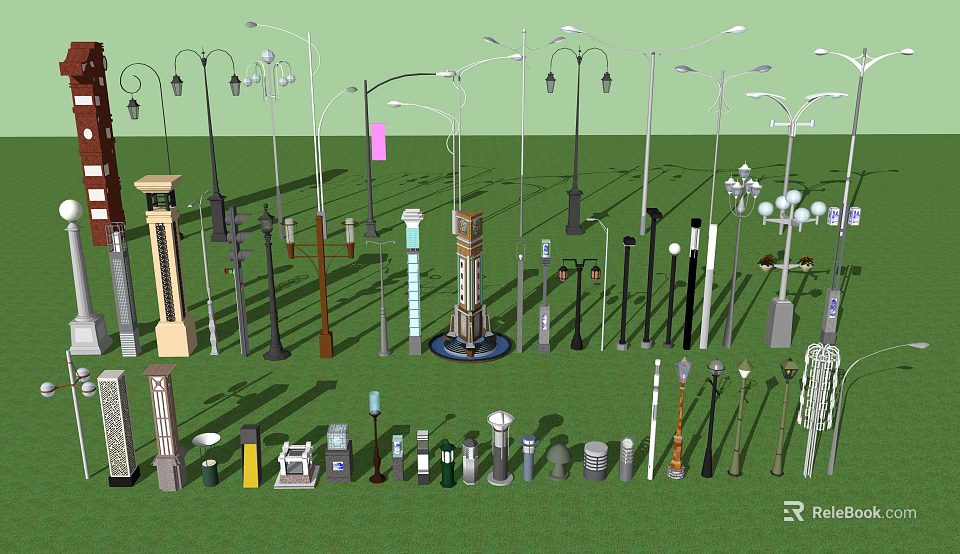 Diverse Outdoor Lights Design Collection With Garden Street And Decorative Models 3d model 