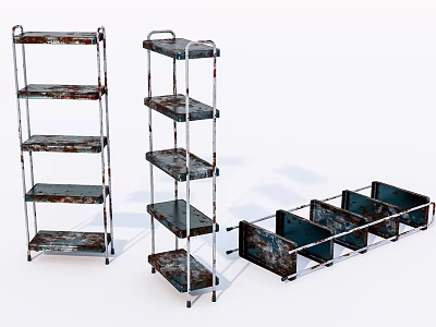 Industrial Rustic Metal Bookshelves With Multiple Tall And Low Storage Shelves Design 3d model