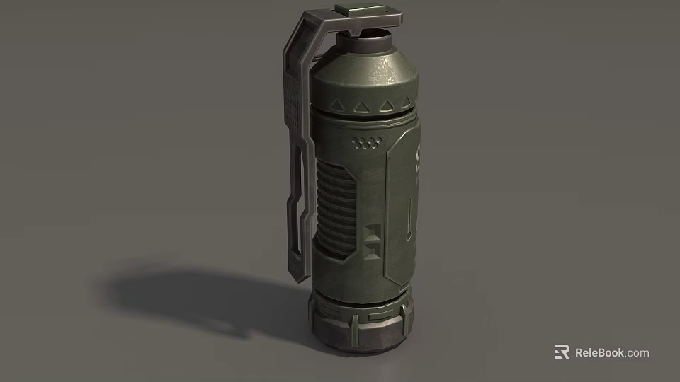 Military Green Hand Grenade With Metal Handle And Explosive Device 3d model 