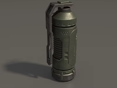 Military Green Hand Grenade With Metal Handle And Explosive Device 3d model