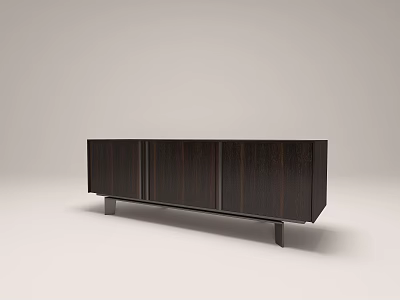 Modern Dark Wooden TV Stand With Cabinet Doors And Metal Support Legs 3d model