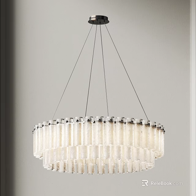 Modern Multi Tiered Chandelier With Transparent Glass Tubes Hanging On Gray Wall 3d model 