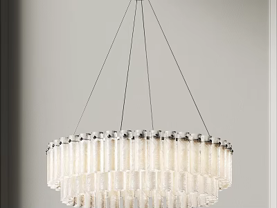 Modern Multi Tiered Chandelier With Transparent Glass Tubes Hanging On Gray Wall 3d model