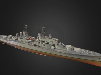 Warship 3D Model With Gray Hull Red Bottom And Deck Details 3d model