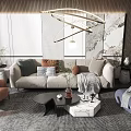 Elegant Modern Living Room Interior With Sofa Armchairs Coffee Table And Decorative Painting
