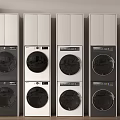 Modern Stackable Washer And Dryer Sets In Black And White Neatly Arranged 3d model