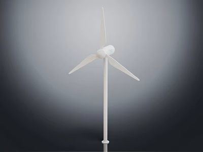 White Wind Turbine Model With Three Blades Stable Base On Gray Background 3d model