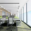 Modern Public Office Space With Open Layout Multiple Workstations Green Chairs And Natural Light 3d model