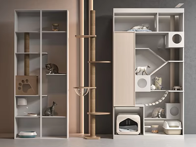 Modern Multifunctional Cat Cabinet Shelves With Tiered Storage Scratching Post Cat Bed And Toys 3d model