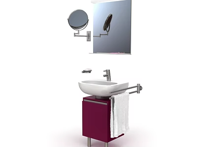 Modern Bathroom Vanity Set With White Countertop Basin Purple Cabinet Mirror And Towel 3d model