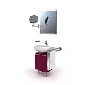Modern Bathroom Vanity Set With White Countertop Basin Purple Cabinet Mirror And Towel