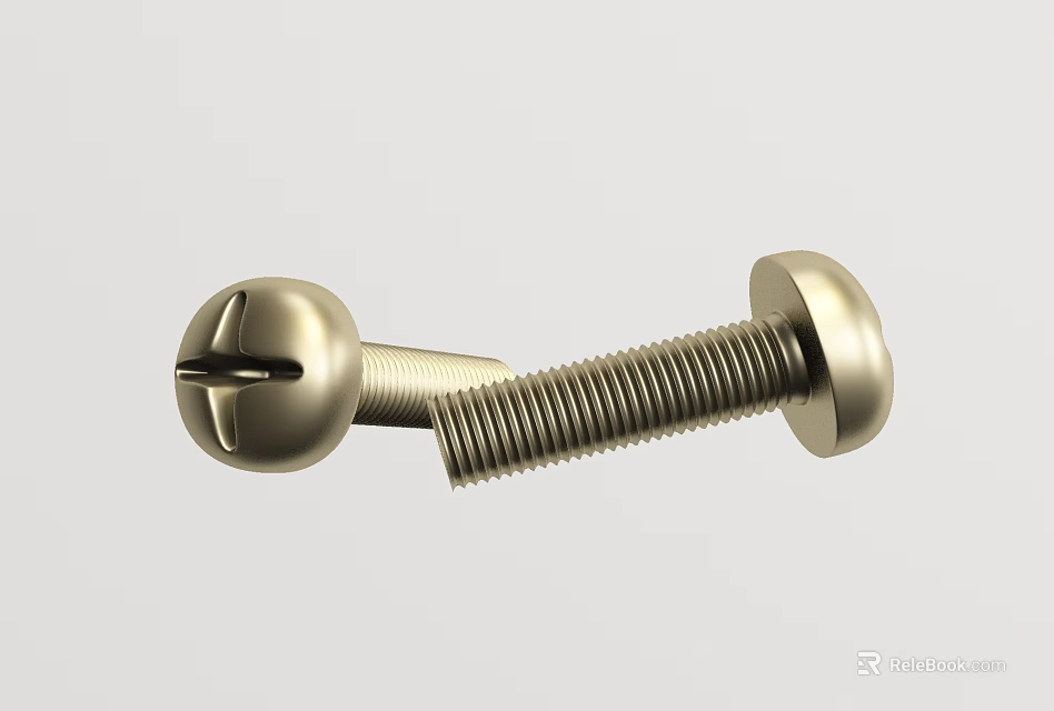 Close Up Of Two Brass Screws With Round Heads And Threads 3d model 