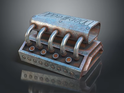 Heavy Duty Tire with Rusty Metal Casing Silver Pipes and Round Bolt Holes Design 3d model