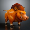 Vibrant Orange Boar with Red Mane White Tusks and Small Tail in 3D Design