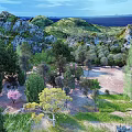 Stunning Coastal Landscape With Lush Green Hills Trees And Distant Blue Sea Under Clear Sky