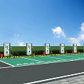 Electric Vehicle Charging Station With Multiple Charging Piles And Green Parking Area