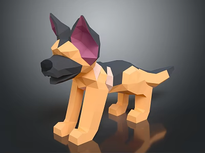 Polygonal German Shepherd Dog 3D Model with Geometric Shapes and Modern Low Poly Design 3d model