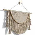 Handmade Macramé Wall Hanging With Beige Tassels Wooden Beads And Semicircular Design