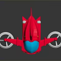 Red Streamlined Futuristic Vehicle 3D Model With Blue Transparent Part And White Wheels