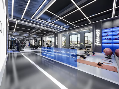 Modern Gym Interior With Fitness Equipment And Bright Space 3d model