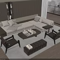 Modern Light Beige Sofa And Wooden Coffee Table Set With Accent Chairs In Living Room