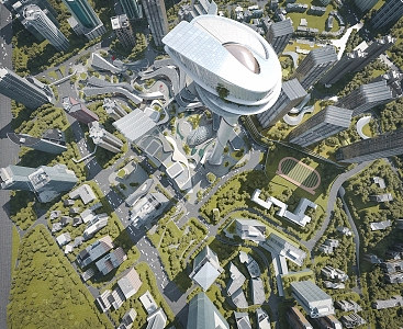 Boutique bird's-eye view of public buildings 3d model