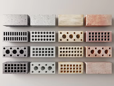 Different Colored Construction Bricks With Square Round And Grid Hole Patterns 3d model