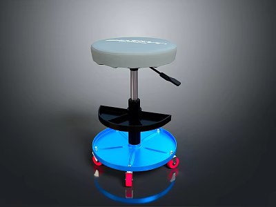 Adjustable Modern Bar Stool With White Seat LED Light And Rolling Wheels 3d model