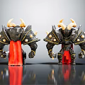 Detailed Horned Mythical Creature Characters In Black Armor With Red Capes And Gold Accents