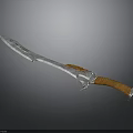 Decorative Medieval Sword With Engraved Metal Blade And Brown Wooden Handle
