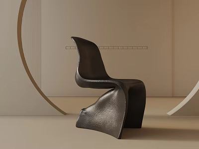 Modern Leather Dining Chair With Curved Sleek Design In Neutral Setting 3d model