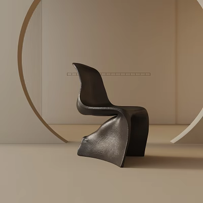 Modern Leather Dining Chair With Curved Sleek Design In Neutral Setting 3d model