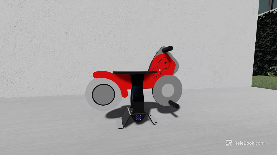 Fun Red Motorcycle Shaped Rocking Play Equipment with Black Handles and Wheels 3d model 