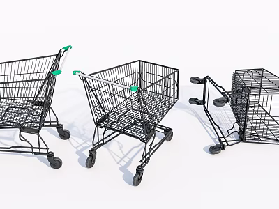 Black Shopping Carts With Green Handles As Public Facility In Retail Stores 3d model