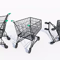 Black Shopping Carts With Green Handles As Public Facility In Retail Stores
